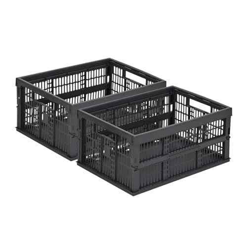 2-Pack Pastel Plastic Storage Baskets, Collapsible Crates for Organizing, Space-Saving Bins for Classroom, Kitchen, Office, Bedroom (Dark Grey, 19" x 13" x 9")