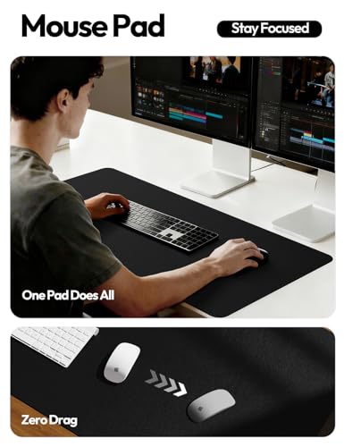 YSAGi Black Leather Desk Protector 31.5 x 15.8 Inch Non-Slip Large Mouse Pad