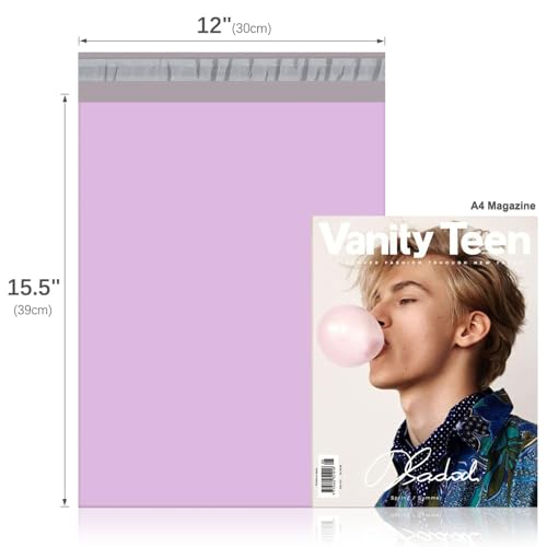 Fuxury Light Purple 12x15.5 Inch Poly Mailers - 50 Pack Shipping Bags for Clothing