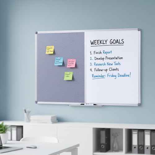 36 x24 inch Cork & Dry Erase Combo Board - Magnetic Whiteboard & Grey Bulletin Board for Office, Home, Classroom | Wall-Mountable with Aluminum Frame & Pen Tray