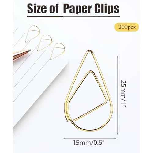 200 Pcs Teardrop Paper Clips Bulk,Stainless Steel Rust-Resistant Paperclips for Wedding Invitations, 3X Stronger Hold with Mirror Polish (Gold, 1inch)