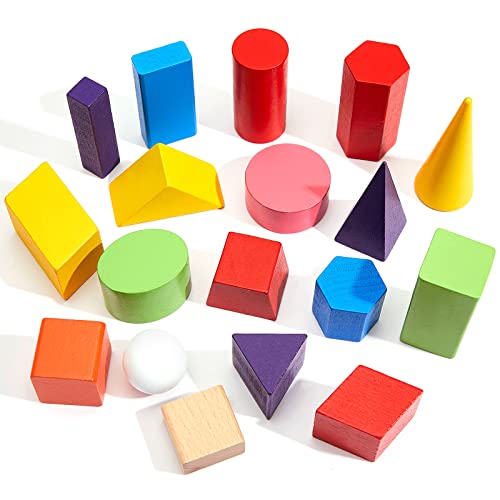Deekin 36 Pcs Large 3D Geometric Wooden Shapes Blocks - Educational Toy