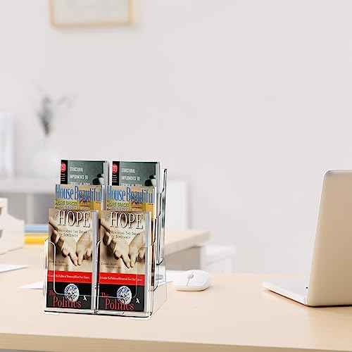 zavekia 2 Pack 3 Tier Acrylic Brochure Holder 8.5 x 11 inch, Clear Literature Organizer Magazine Stand with Removable Divider for 4 x 9 inch Brochures,Magazine Holder,Flyer Holder