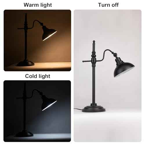 Industrial Desk Lamp,Black Farmhouse Desk Lamp,Adjustable Rustic Modern Table Lamps,E26 Vintage Metal Desk Lamps for Office Living Room Dorm