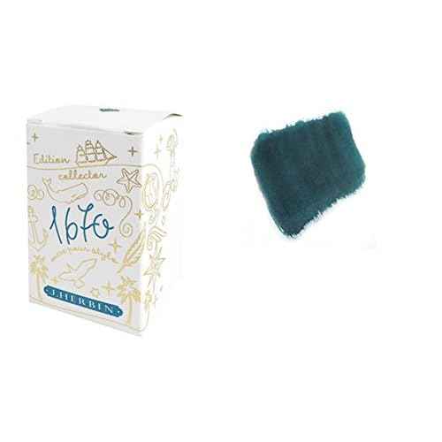 J. Herbin 1670 Anniversary Inks - Gold Sheen 50 ml Bottled - Emerald of Chivor (Emerald Green-Blue Ink)
