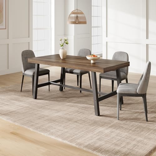 Garvee 63" 6-Person Dining Table in Brown with 2x2 Metal Legs, Industrial Kitchen Table