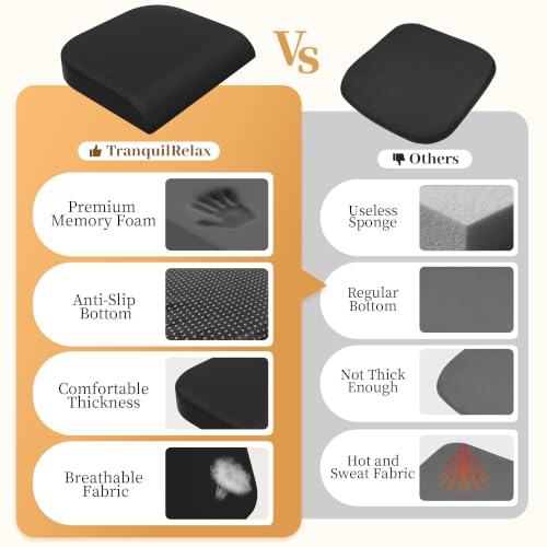 Black 3-Inch Memory Foam Seat Cushion for Office Chair - TranquilRelax Large