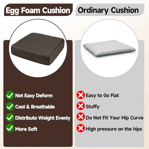 HOMBYS 5" Thick Egg Shaped Foam Recliner Chair Cushion for Elderly, Thicken & Extra Large Seat Cushion Chair Pad for Couch, Armchair, Wheelchair for Easy to Stand Up & Reduce Hip & Lumbar Pain, Brown
