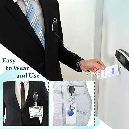 Laumoi Heavy Duty Retractable Badge Holder Reel with Belt Clip Keyring and Waterproof Vertical ID Card Holders for ID Name Card Keychain Badge(Black,60 Pack)