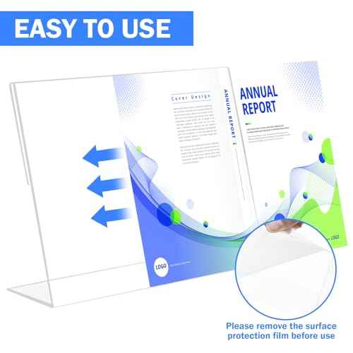 12 Pack Acrylic Sign Holder 8.5 x 11 Horizontal Slant Back Acrylic Stands for Display Plexiglass Clear Acrylic Display Stands for Ad Frame, Picture Photo Frames, Promotions, Restaurants, Office