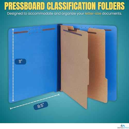 1InTheOffice Pressboard Classification Folders, Letter, 6 Section, Cobalt Blue, 10/Box, 2 Pack