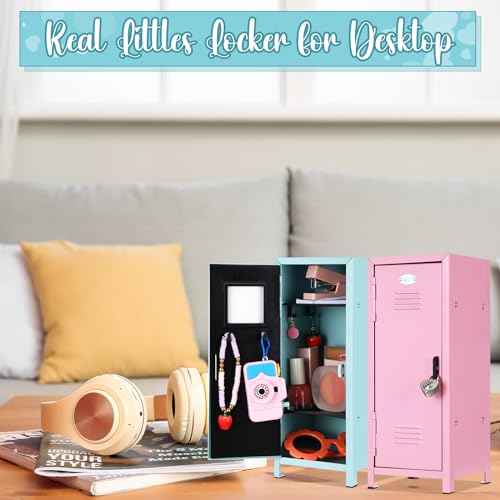 2 Pcs Christmas Mini Locker with Lock and 2 Keys 10.8 Inch Miniature Small Storage Locker Real Littles Cute for Xmas Santa Desktop School Home Office Container(Pink Teal)