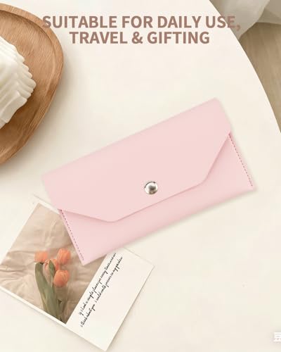 Pink Reusable Leather Cash Envelope Wallet for Men & Women, Budget Organizer