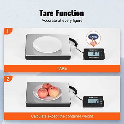 VEVOR Digital Shipping Scale 440 lbs x 0.1 lbs, 12x10in Postal Package Weighing Platform, Tare & Adjustable LCD Screen, Heavy Duty, Portable
