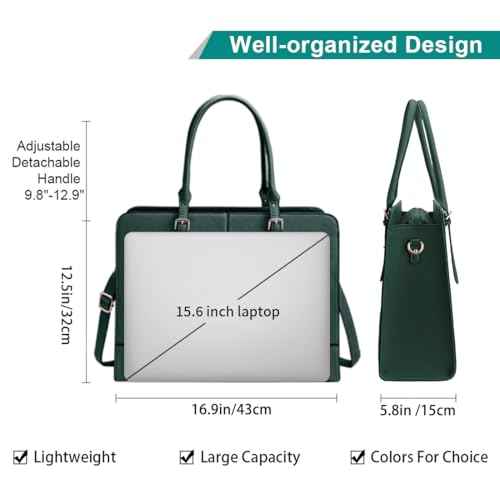 Laptop Bag for Women Leather Work Tote 15.6 Inch Laptop for Computer Messenger Bag Waterproof Briefcase Business Office Professional Large Capacity Handbag Shoulder Teacher Nurse Bag