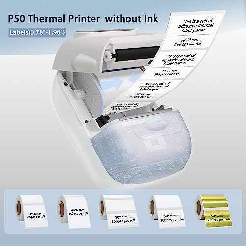HYBSK Bluetooth Thermal Printer with Label, P50 Portable Barcode Label Maker Machine for Retail,Small Business, Office,Compatible with iPhone/Android (White)