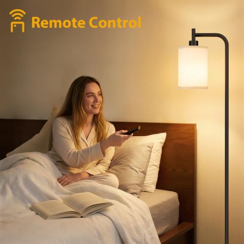 Ziisee Beige-Black 64" Floor Lamp with Remote, Dimmable Tall Standing Light for Living Room & Bedroom