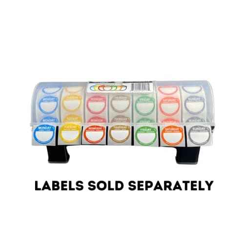 QSRProducts 7-Slot Day of The Week Covered Label Dispenser (for 3/4" & 1" Labels) - Food Sticker Holder for Inventory Management and Meal Prep, Protects Labels Inside