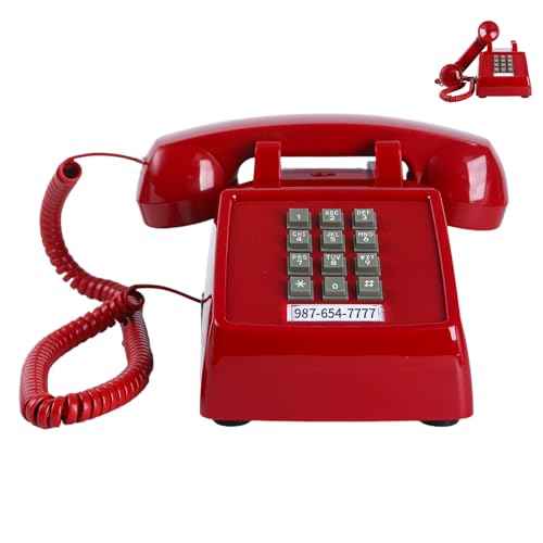 Retro Desk Phone for Landline (Hearing Aid Compatible), Vintage Analog Phone Nostalgic Ringtone,Old Fashion Corded Telephone, Classic Home Landline Phone for Home, Plug and Play, Red