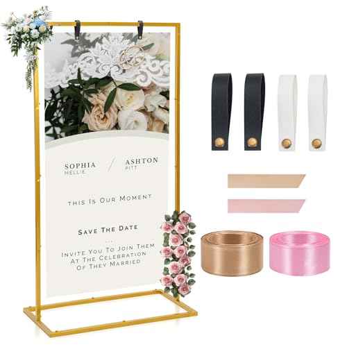 Elegant Wedding Sign Stand & Holder£¬Golden Heavy Duty Metal Wedding Welcome Sign Stand for Reception£¬Welcome to Our Wedding Hanging Sign Stand - Perfect for Seating Chart, Posters, and Decor