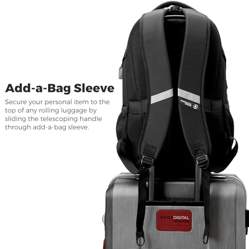 Swissdigital Design Laptop Backpack with USB Charging Port, Travel Backpack Fits 15.6 inches Computer, 31L College School Backpack for Men, Black | SD803