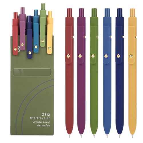 FIOVER Gel Pens, 6pcs 0.7mm Fine Point Black Ink, Smooth Writing Pens for Journaling, Nurse Aesthetic Cute Office School Supplies, Gifts for Women and Men (6Pcs Gold Vintage -Black ink)