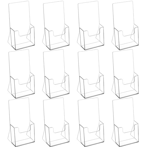 MaxGear Acrylic Brochure Holder 4 Inch, Clear Plastic Countertop Literature Holders, Trifold Flyer Display Stand for Pamphlets, Booklets, Magazines, Menus, Multi Purpose Organizer For Office, 12 Pack