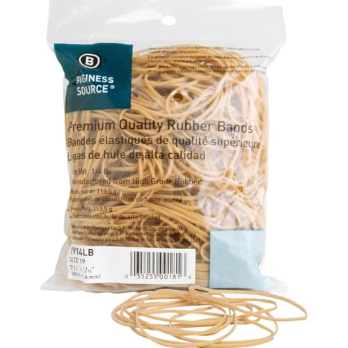 Business Source Natural Rubber Bands 1/4 lb Open-Ring Pack for Office & Industrial Use