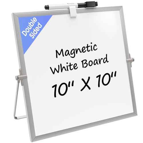 MaxGear Small White Board with Stand, 10" x 10" Double-Sided Magnetic Aluminium Frame Whiteboard, Mini Dry Erase Board for Drawing, Kitchen Grocery List, Memo