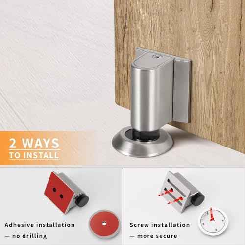Bak Bo Magnetic Door Stoppers 4 Pack Bottom of Door Holder Keep Door Open No Drilling Magnet Floor Door Stop with Screws and Adhesive Brushed Nickel DS268BN-4
