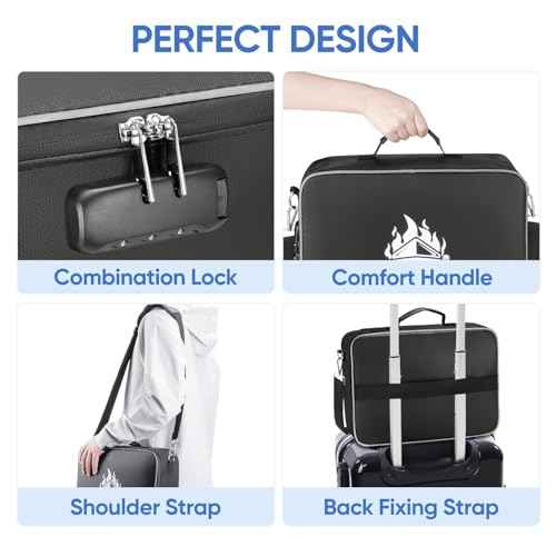 BALEINE Fireproof Document Box with Lock, Portable Fireproof Document Bag Waterproof Fire Proof File Boxes for Documents, File Organizer Box for Important Paperwork (Black, 15''x11''x4'')