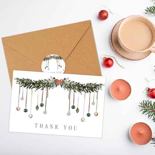 Whaline 36 Packs Christmas Thank You Cards Watercolor Xmas Pine Tree Greeting Cards Winter Forest Blank Note Cards with Envelopes and Stickers for Wedding Birthday Holiday, 4 x 6 Inch