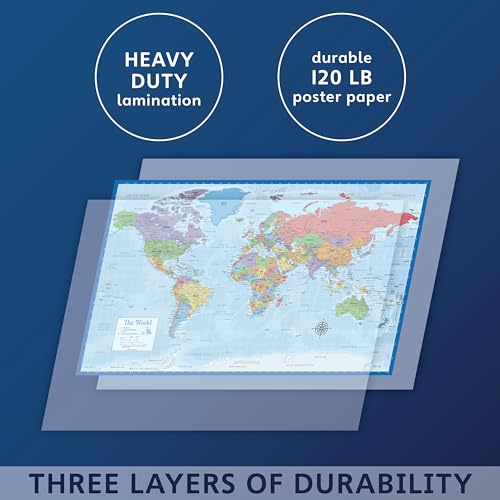 Palace Learning Blue Laminated World Map Poster - 18x29 Wall Chart