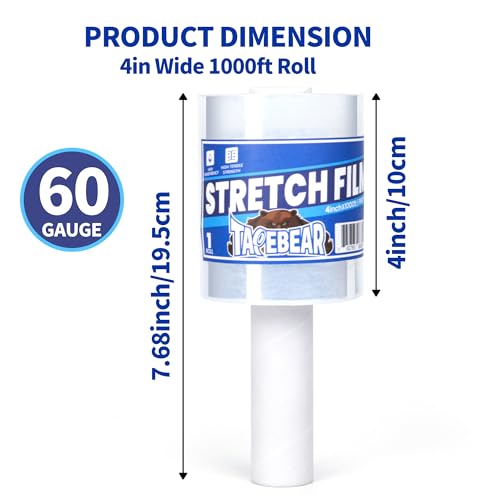 TAPEBEAR Clear 4" x 1000Ft Industrial Stretch Wrap Film with Handle