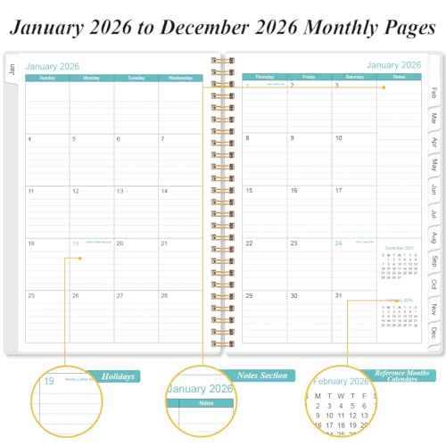 2026 Planner - Planner 2026 from January 2026 - December 2026, Weekly & Monthly Planner Spiral Bound with 12 Monthly Tabs, Inner Pocket, 6.4" x 8.5", Blue Flower