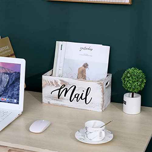 Mail Organizer Countertop Mail and Key Holder for Desk Mail Basket Letter Organizer Caddy Dorm Organizer Rustic Home Decor Mailbox White 5.5*5.5*11.4 Inch