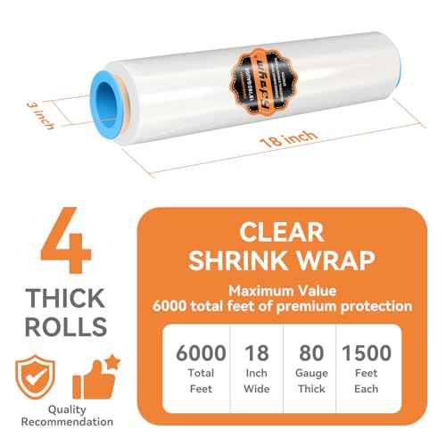 Stretch Film Shrink Wrap Roll 18" x 1500' - Industrial Plastic Wrap for Moving, Heavy Duty 80 Gauge, 600% Stretch for Packing, Pallets, Shipping&Furniture Protection?-4 Rolls