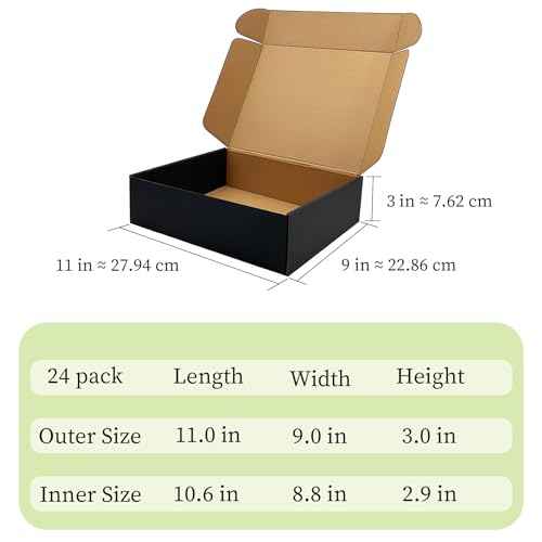 24 Pack 11x9x3 inch Black Shipping Boxes £¬Cardboard Packaging Boxes for Mailing Shipping Corrugated Cardboard Boxes for Packaging Small Business Craft Flat Shipping Boxes Empty Gifts Giving Products