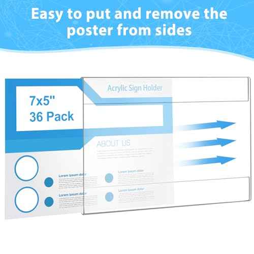 Maitys 36 Pcs Acrylic Wall Mounted Sign Holder Vertical Plastic Clear Frames No Drilling Wall Mounted Sign Holder with Adhesive Tape for Displaying Document Flyer Poster (5 x 7 Inch)