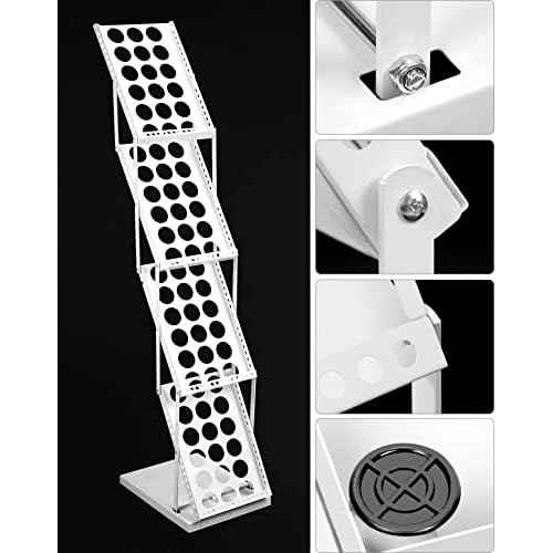 QWORK Foldable Brochure Display Stand, Magazine Brochure Display Rack Stand, 4 Pocket Literature CatalogTradeshow Display Stand, for Office Store and Exhibition Trade Show (White)