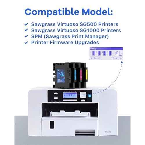 3.09 Sublimation Ink Cartridge Compatible with Sawgrass SG500 SG1000 Printer All Firmware Versions | No Grid Lines Guaranteed | High-Performance & High-Viscosity Gel Ink | Long-Lasting(4 PK, B/C/M/Y)