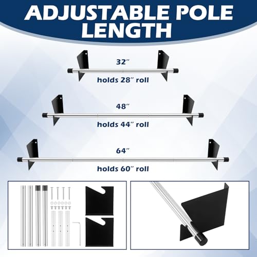 Gisafai 2 Set Wall Mount Roll Rack Holder 60 Inch Length Adjustable (28"-60") Heavy Duty Roll Butcher Dispenser Vinyl Label Pig Mat Rolls Holder for Various Tubular Materials