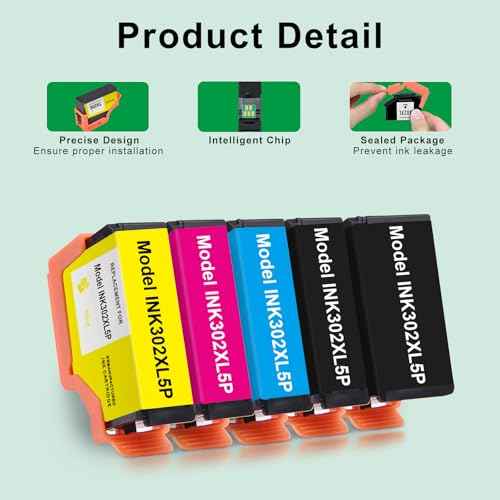 Remanufactured for 302XL 302 Ink Cartridges Multipack (5 Pack) Replacement for Epson 302 XL T302XL Ink Cartridge Work for Epson Expression Premium XP-6100 XP-6000 XP6000 XP6100 Printer (BK/PBK/C/M/Y)