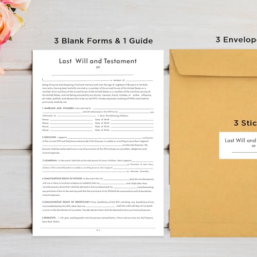 Last Will and Testament Kit - 3 Blank Will Forms with Instructions & Envelopes