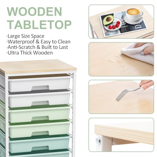 SYKIARIOL Green Rolling Cart with 8 Drawers, Craft & Storage Organizer