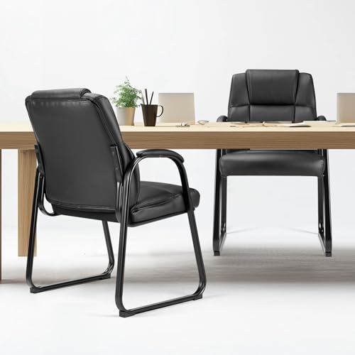 DUMOS Office Desk Guest Chair, Leather Waiting Room Chairs with Padded Arms for Elderly Home Reception Area Conference Room Lobby Side breakroom