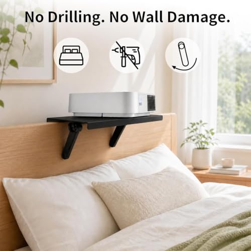 Zalumis Projector Shelf Stand 10.6x8 Inch No Drill Wall Mountable for Bed & Flat Surfaces