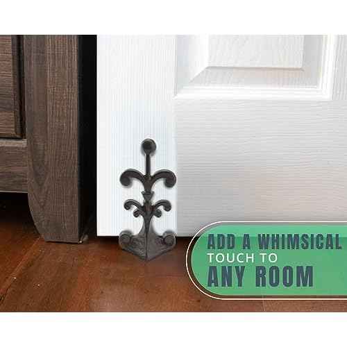 Fleur De Lis Cast Iron Door Stop ? One Decorative Wedge with Felt Bottom ? Antique Rust Brown ? 4" x 3.5" x 7.75"