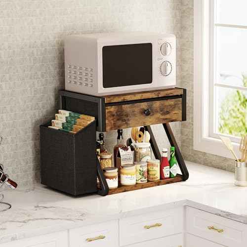 Homeiju Under Desk Printer Stand, 2-Tier Industrial Mobile Printer Table with Storage Bag and Drawer, Rolling Printer Cart Holder with Lockable Wheels for Home, Office