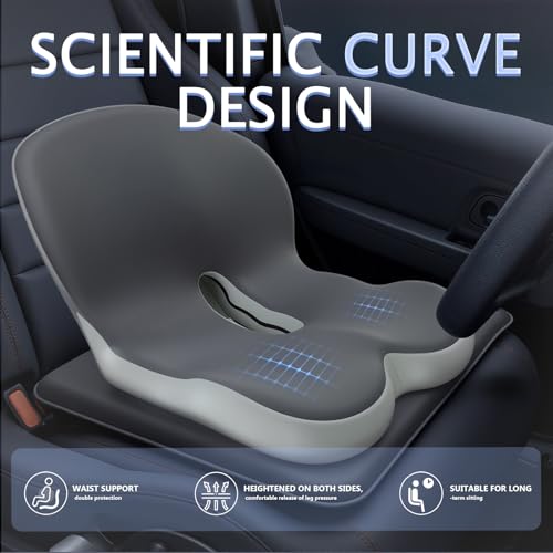 Truck Seat Cushion for Truck Driver Office Chair Cushion Semi Truck Driver Seat Cushion Memory Foam Car Seat Cushion with Lumbar Support Relieve Back Pain Sciatica Pain for Long Drives(Light Grey)
